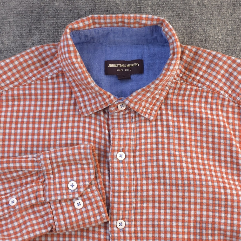 Johnston Murphy Shirt‎ Medium Flannel Orange Check Long Sleeve Button Up